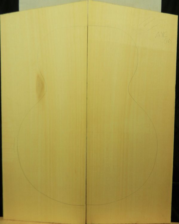 AAA Yellow Cedar Archtop wood planks with guitar outline for luthier carving.