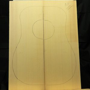 Sitka Spruce Dreadnought Guitar tops with guitar body outline and sound hole marked.