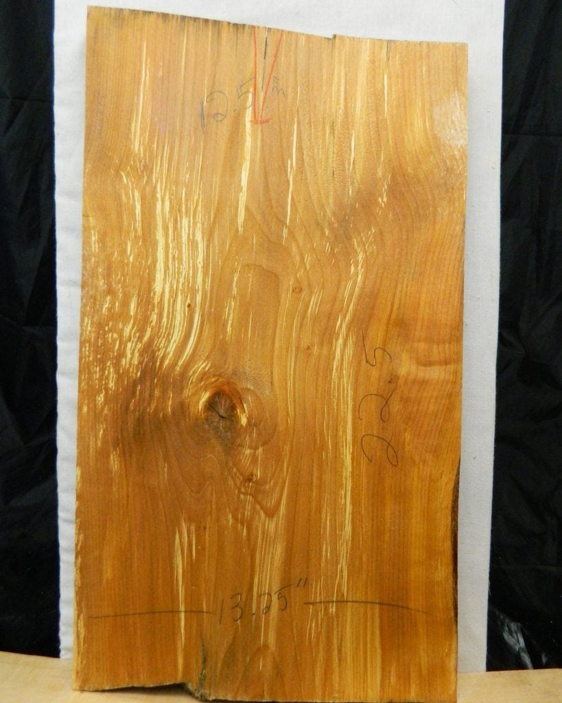 Red Alder 1 Pc tonewood slab with orange-brown grain and knot markings for guitar body.