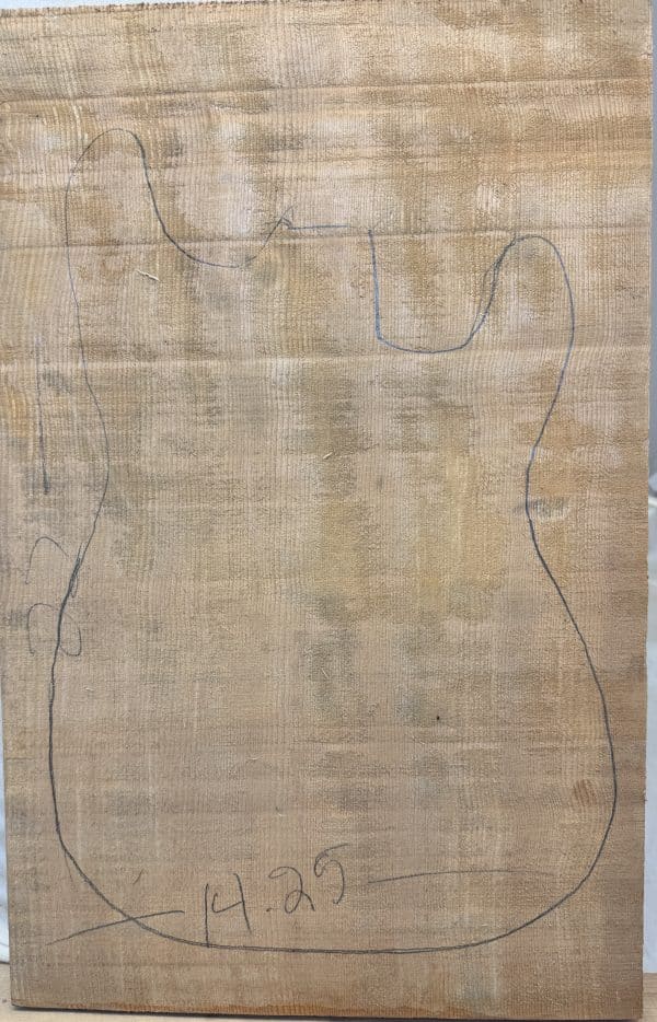 Rough-sawn Sitka Solid body Blank with bass guitar body outline for luthier project.